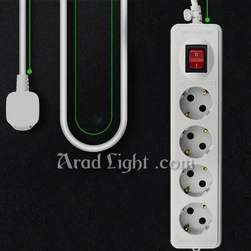 چهار خانه مغز سرامیکی ارت دار و کابل 5 متری پارت مدل نیک