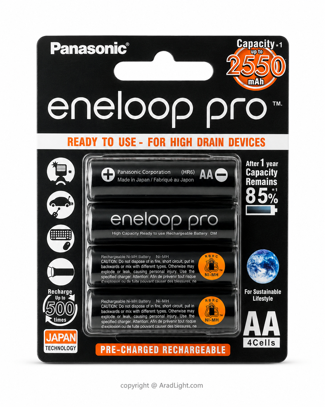 باتری قلمی شارژی پاناسونیک Eneloop Pro AA 2550mAh