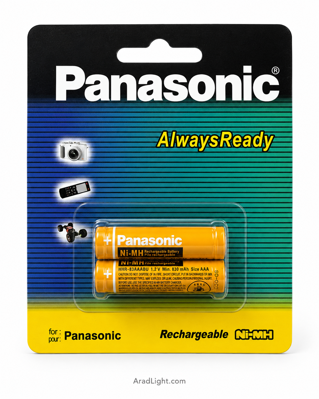 باتری نیم قلمی شارژی پاناسونیک 830mAh مدل HHR-83AAABU | بسته 2 عددی